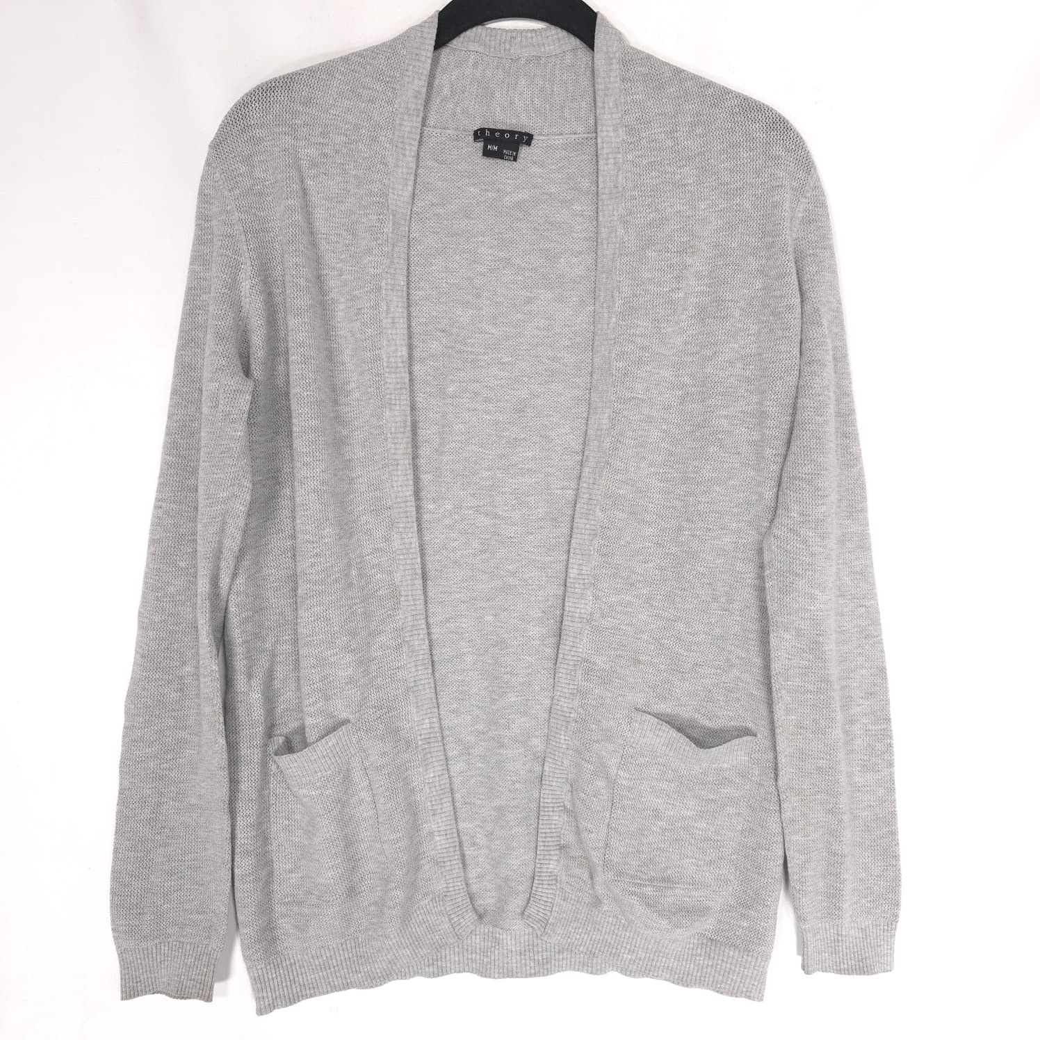 Theory Open Cardigan Medium Gray Knit Long Sleeve Women's Giana B Shock